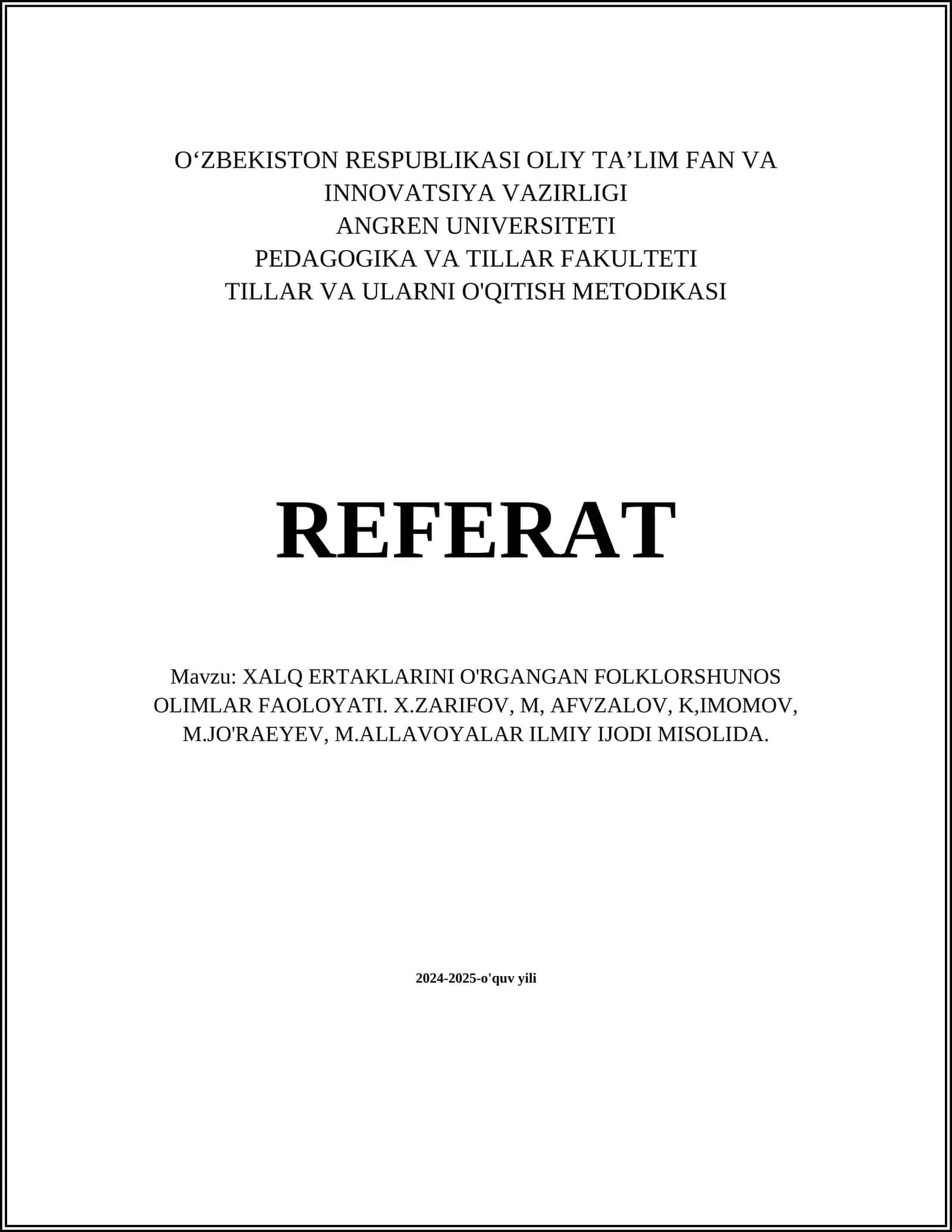 XALQ ERTAKLARINI O'RGANGAN FOLKLORSHUNOS OLIMLAR FAOLOYATI 1