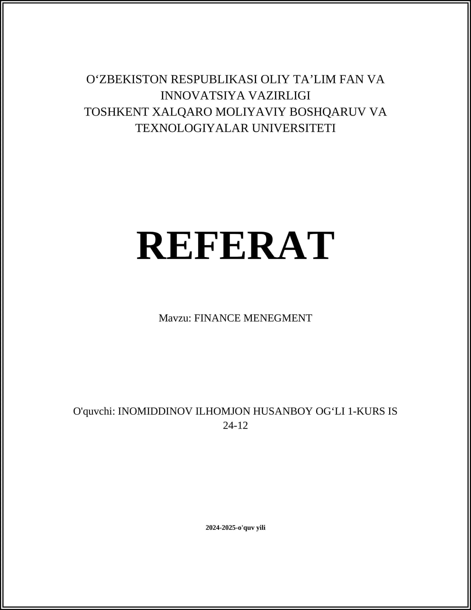 FINANCE MENEGMENT 1