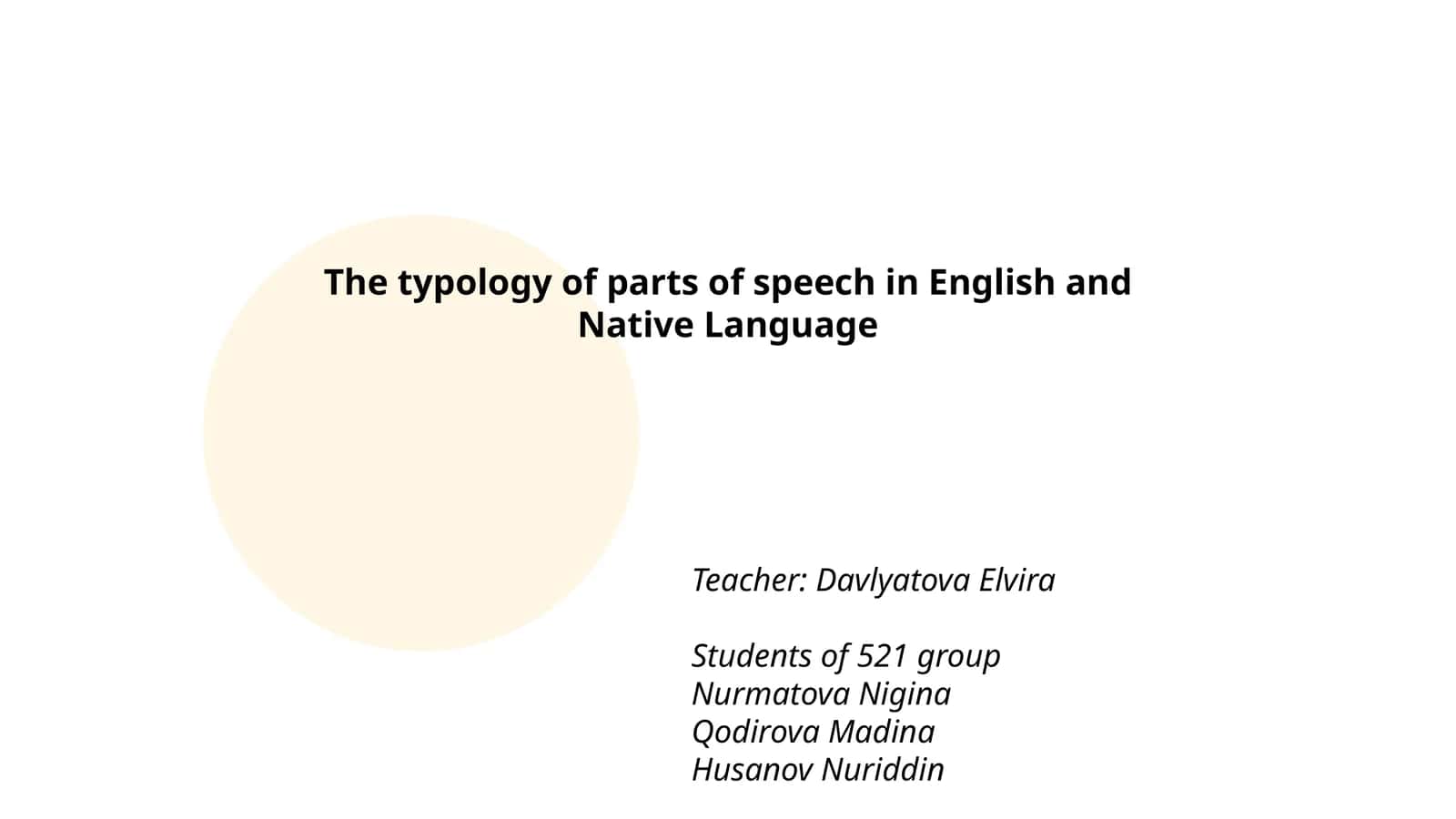 The typology of parts of speech in English and Native Language 1