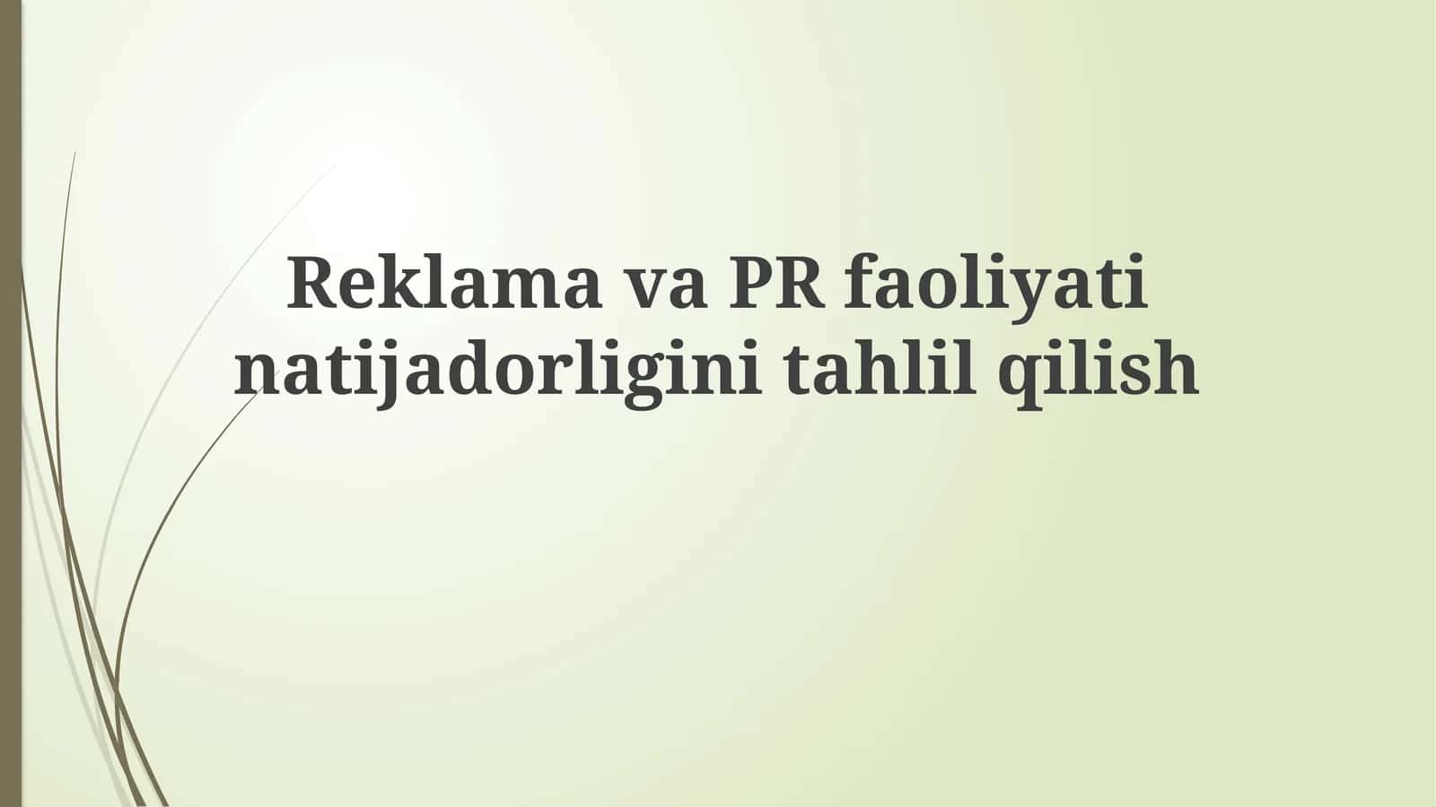 Reklama va PR faoliyatining samaradorligini tahlil qilish 1