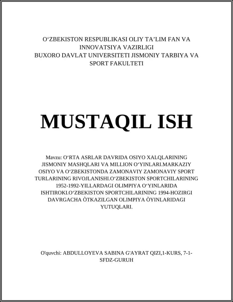 Oʻrta asrlarda Osiyo xalqlarining jismoniy mashqlari: manbalari va usullari 1