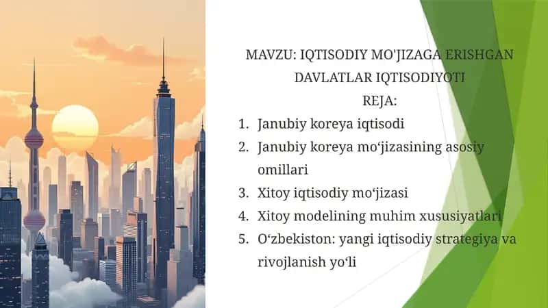 IQTISODIY MO'JIZAGA ERISHGAN DAVLATLAR IQTISODIYOTI 1