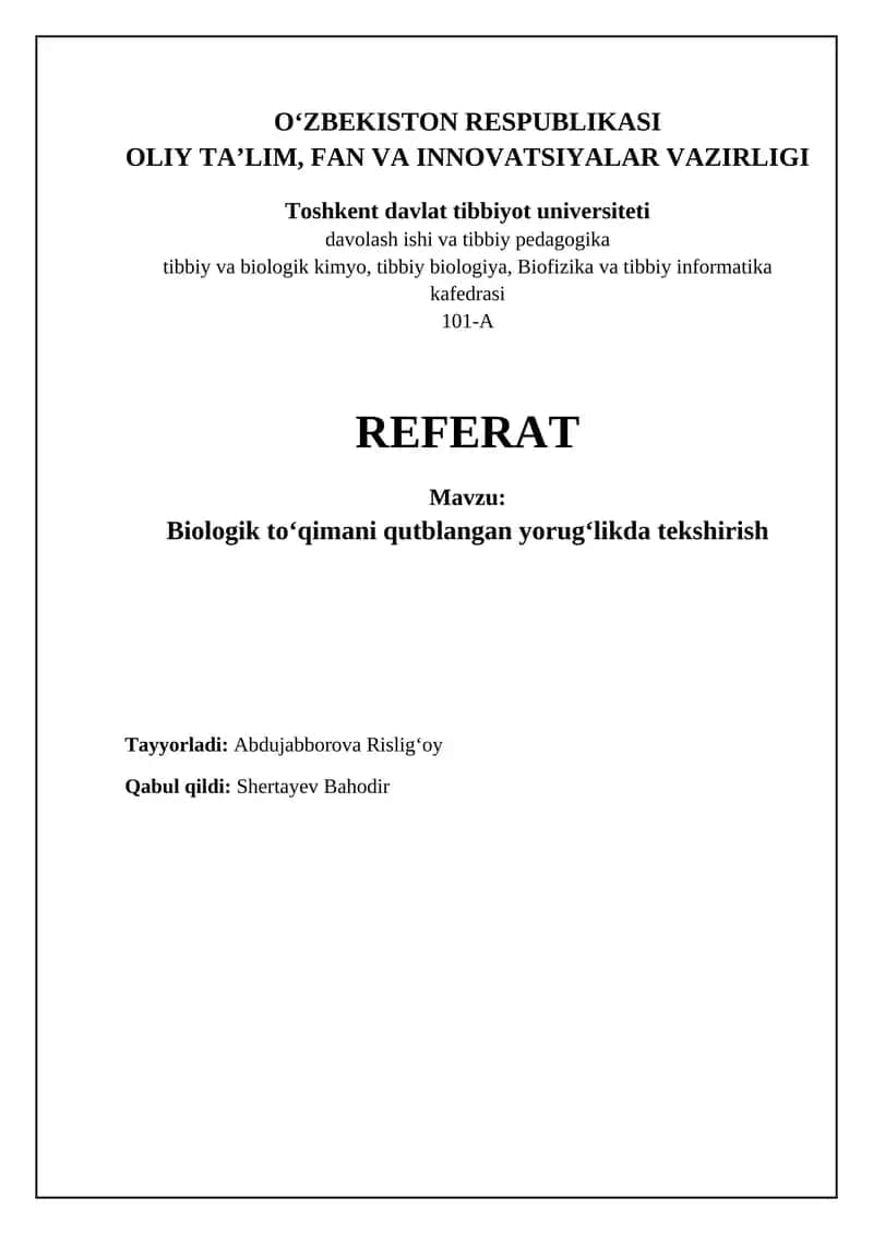 Biologik to'qimani qutblangan yorug'likda tekshirish 1