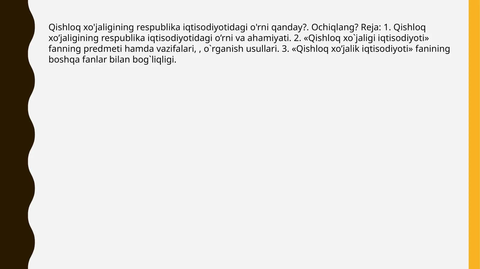 Qishloq xo'jaligining respublika iqtisodiyotidagi o'rni va ahamiyati 1