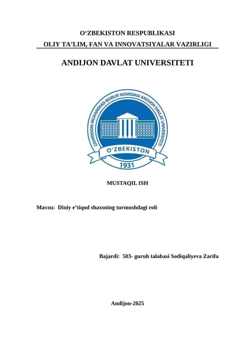 Diniy e’tiqod shaxsning turmushdagi roli 1