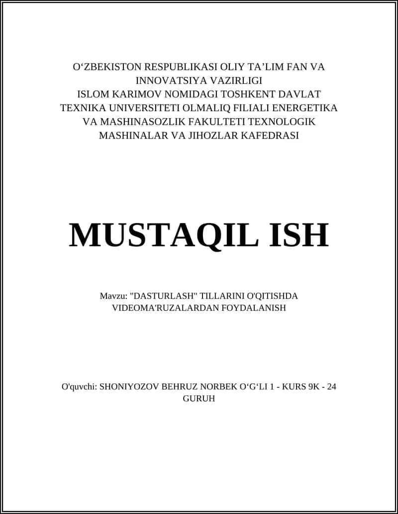 Dasturlash tillarini o'qitishda videomaruzalardan foydalanish 1