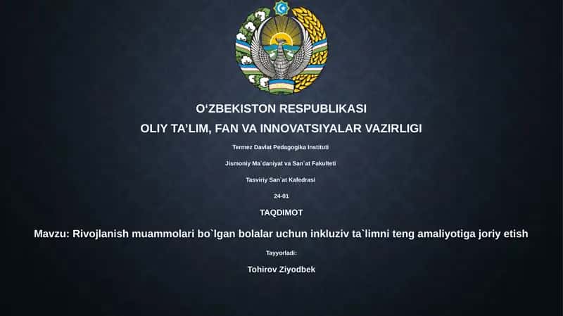 Rivojlanish muammolari bo`lgan bolalar uchun inkluziv ta`limni teng amaliyotiga joriy etish 1