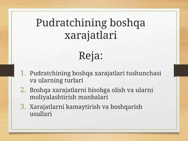 Pudratchining boshqa xarajatlari 1