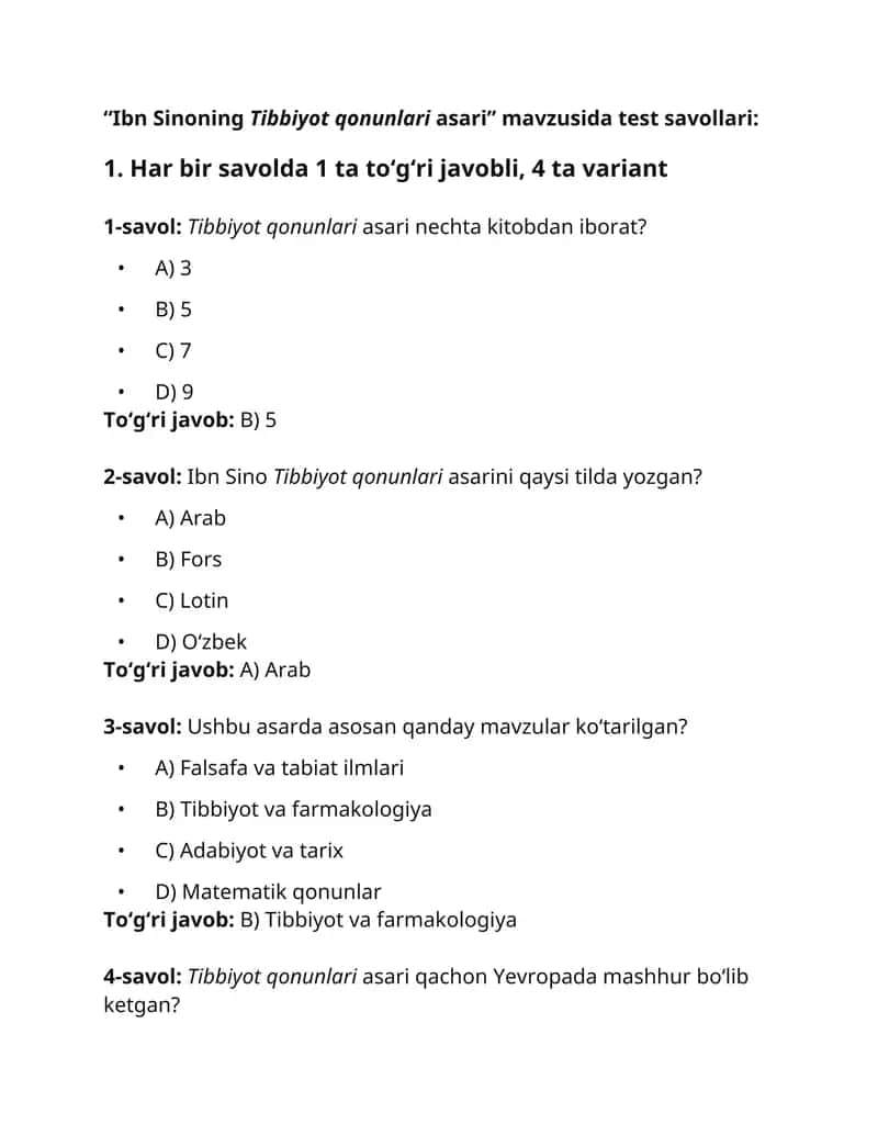 Ibn Sinoning Tibbiyot qonunlari asari. 1