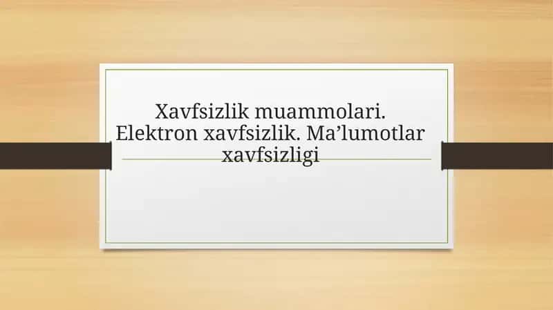 Xavfsizlik muammolari. Elektron xavfsizlik. Maʼlumotlar xavfsizligi 1