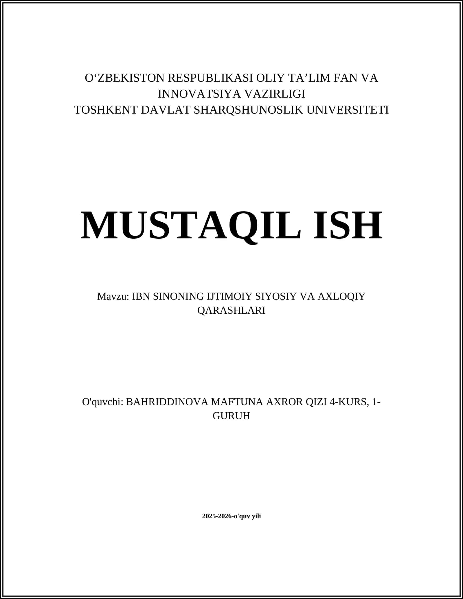 IBN SINONING IJTIMOIY SIYOSIY VA AXLOQIY QARASHLARI 1