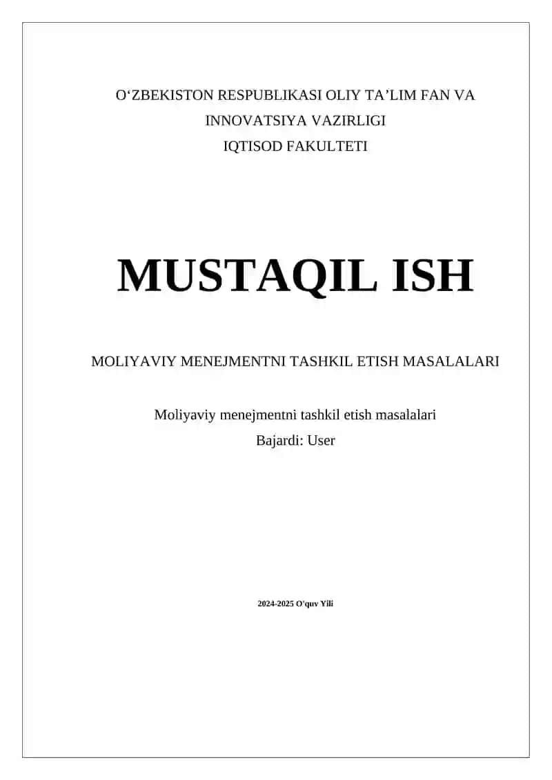Moliyaviy Menejmentni Tashkil Etish Masalalari