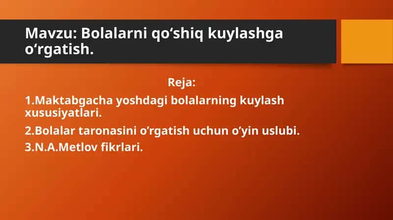 Bolalarni qo'shiq kuylashga o'rgatish 1