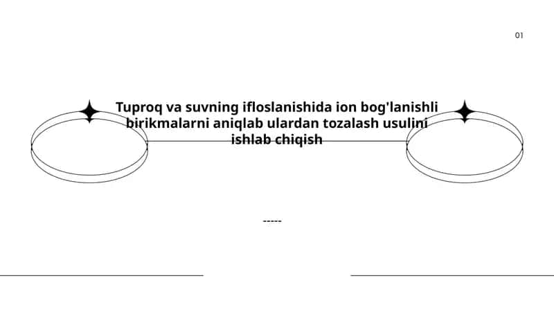 Tuproq va suvning ifloslanishida ion bog'lanishli birikmalarni aniqlab ulardan tozalash usulini ishlab chiqish 1