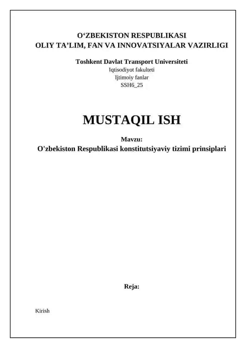 O'zbekiston Respublikasining Konstitutsiyaviy Tuzumi Asoslari