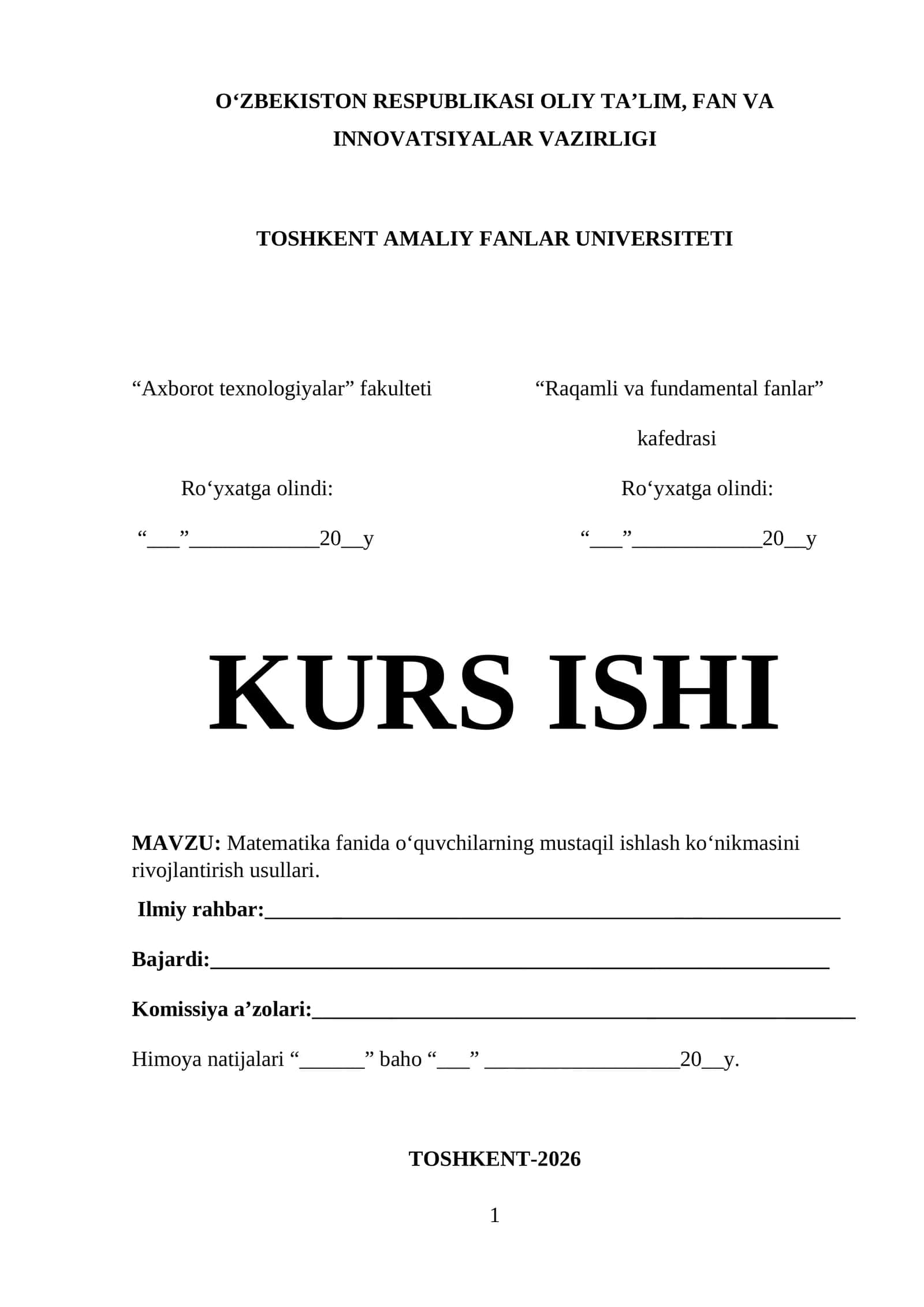 Matematika fanida o‘quvchilarning mustaqil ishlash ko‘nikmasini rivojlantirish usullari 1