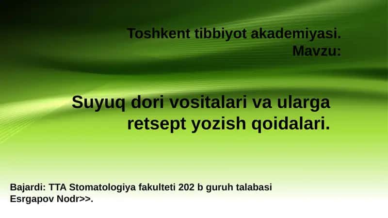 Suyuq dori vositalari va ularga retsept yozish qoidalari 1