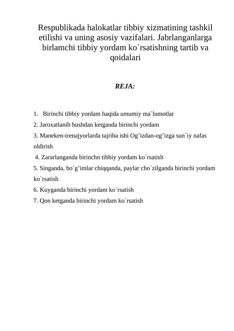Birinchi Tibbiy Yordam 1