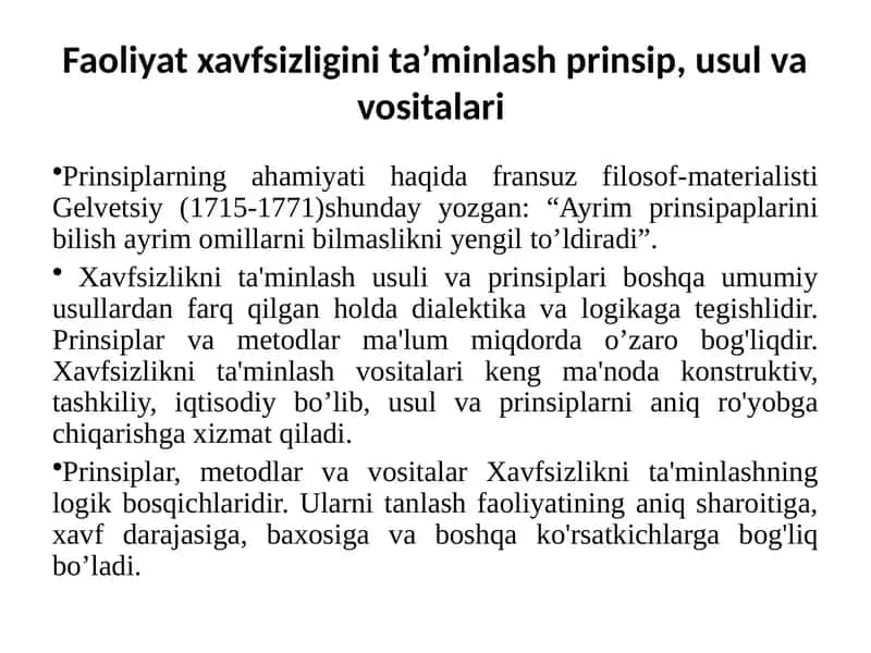 Xavfsizliknita'minlashusuli va prinsiplari 1