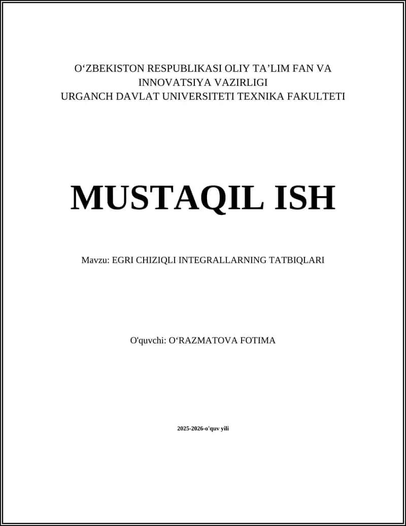 EGRI CHIZIQLI INTEGRALLARNING TATBIQLARI 1