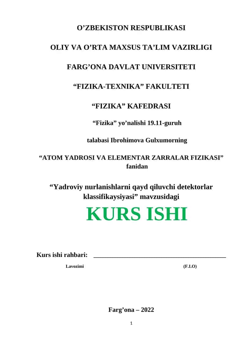 YADROVIY NURLANISHLARNI QAYD QILUVCHI DETEKTORLAR KLASSIFIKAYSI 1