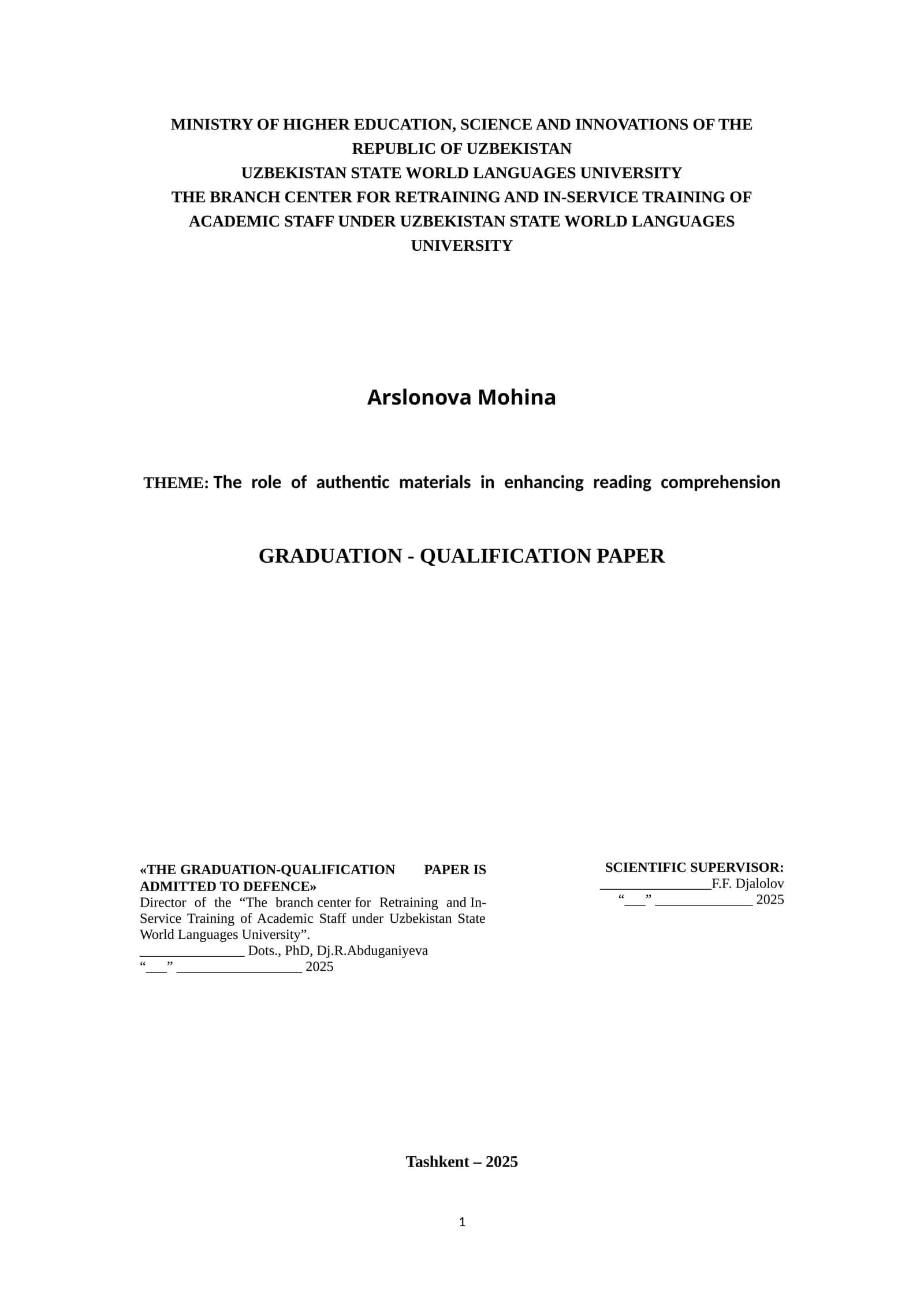 The role of authentic materials in enhancing reading comprehension 1