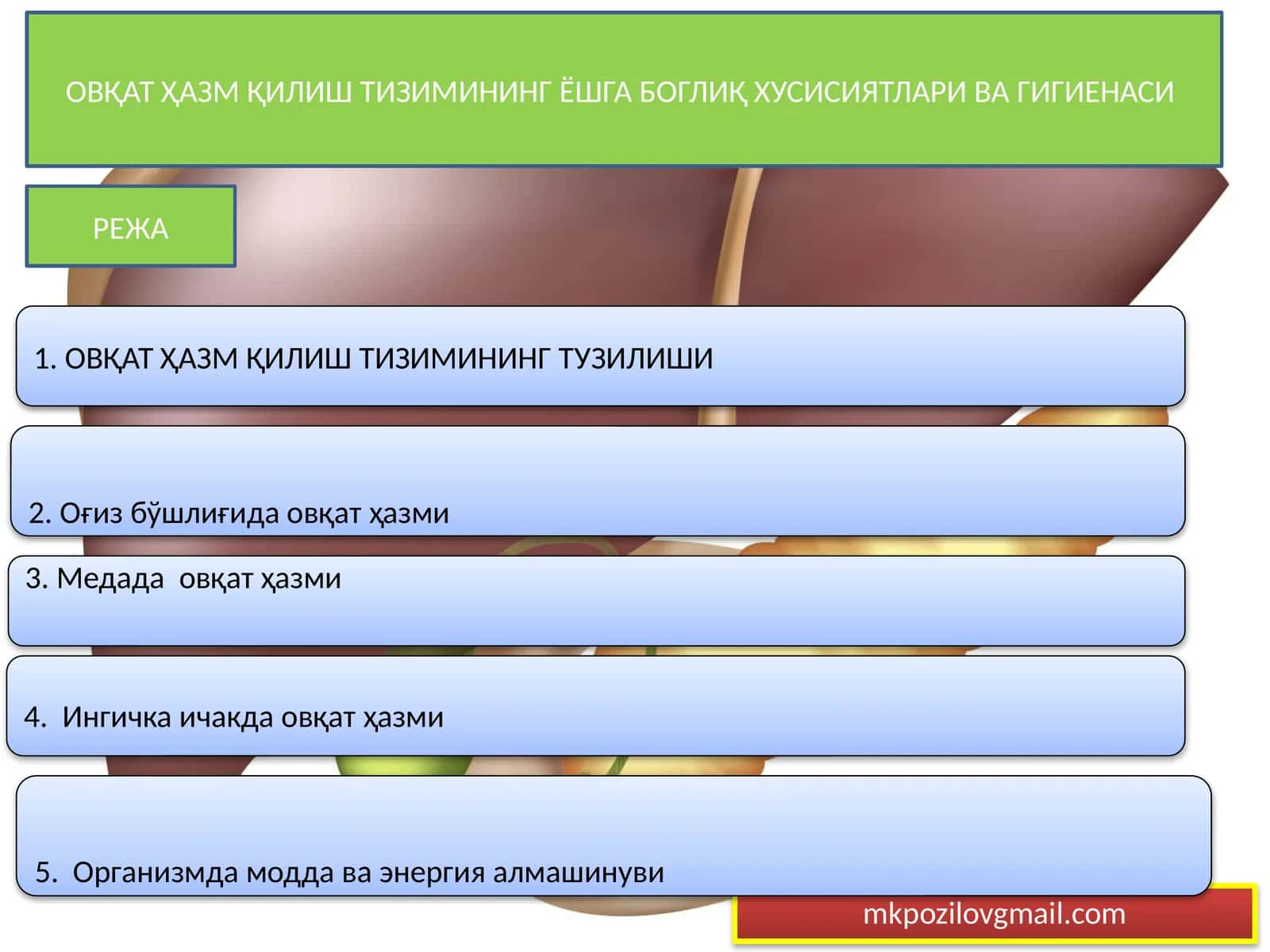 ОВҚАТ ҲАЗМ ҚИЛИШ ТИЗИМИНИНГ ЁШГА БОГЛИҚ ХУСИСИЯТЛАРИ ВА ГИГИЕНАСИ 1