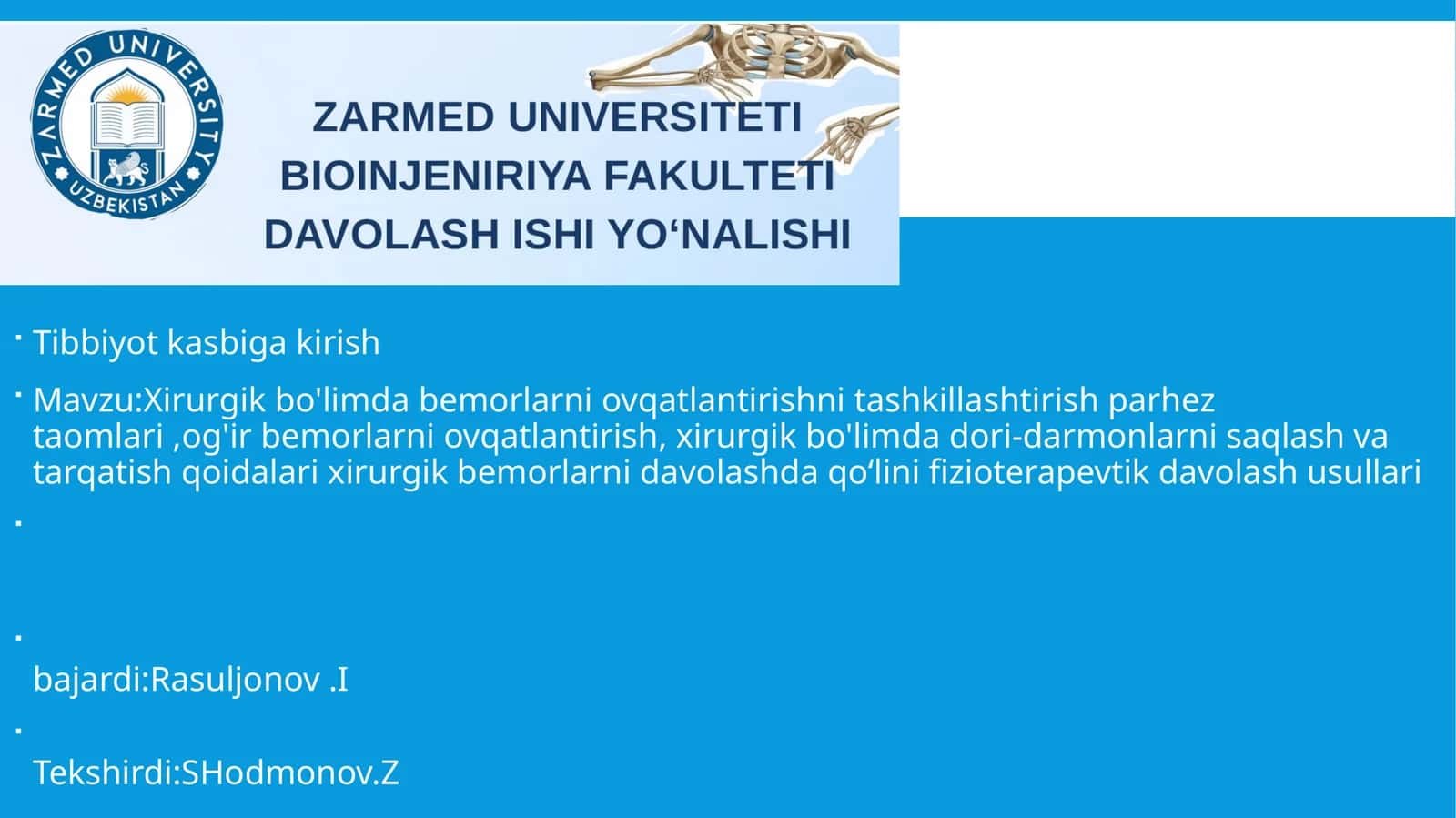 Xirurgik bo'limda bemorlarni ovqatlantirishni tashkillashtirish 1