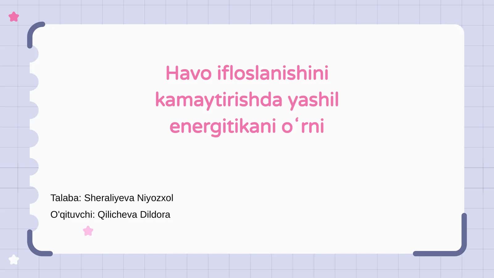 Havo ifloslanishini kamaytirishda yashil energiyani oʻrni 1