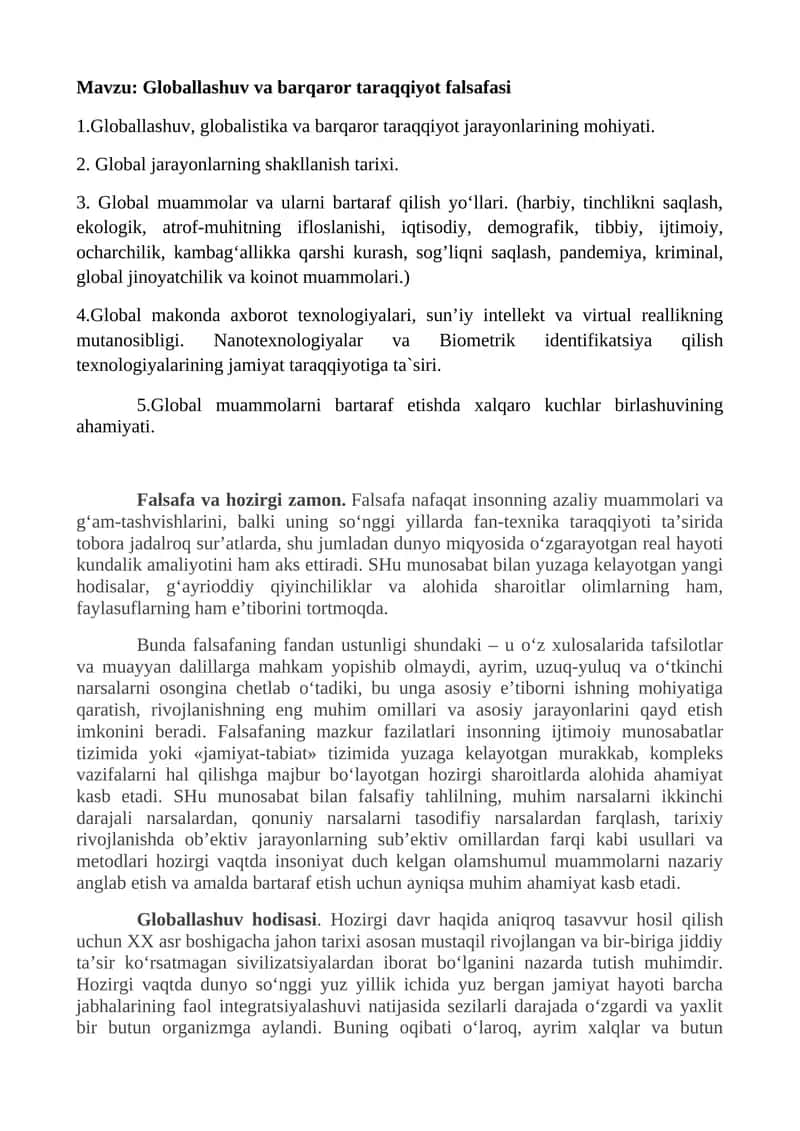 Globallashuv va barqaror taraqqiyot falsafasi 1