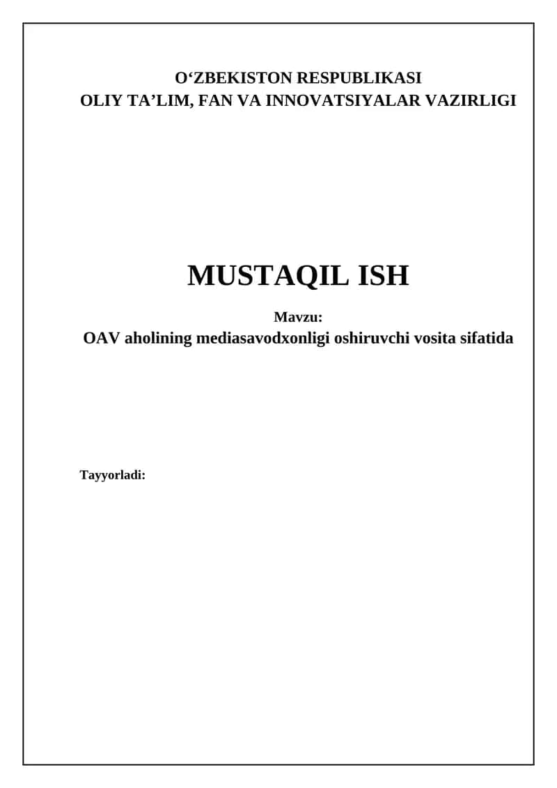 OAV va media savodxonligi: O'zaro bog'liqlik 1