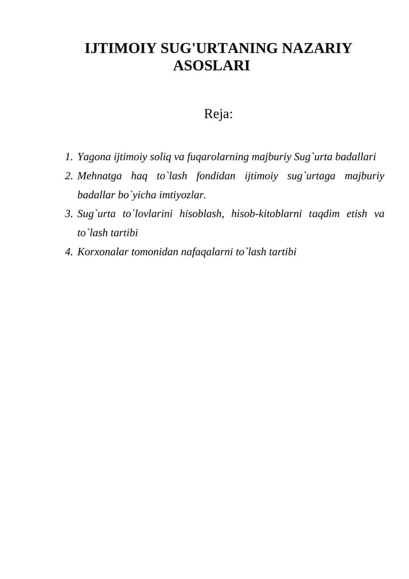 Ijtimoiy sug'urtaning nazariy asoslari 1