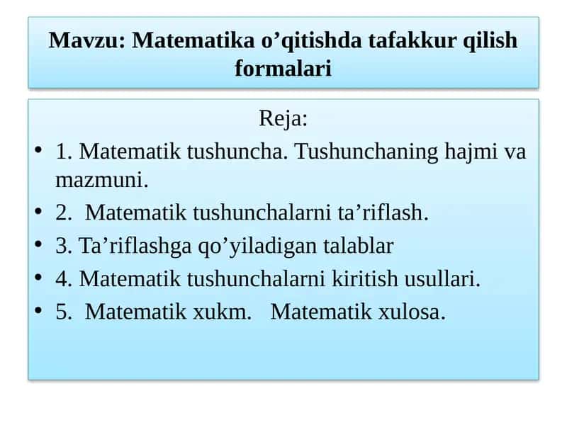 Matematik o'qitishda fakkur qilish formalari 1
