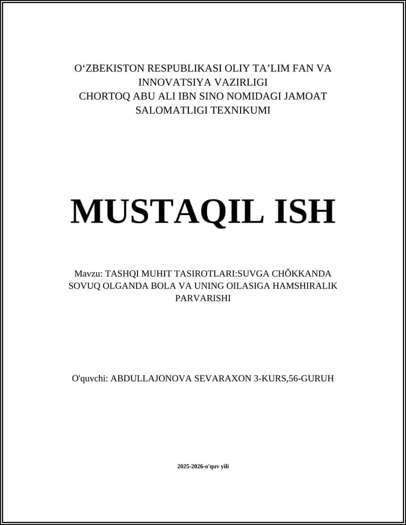 Suvga cho'kkanida hamshiralik birinchi yordam usullari 1