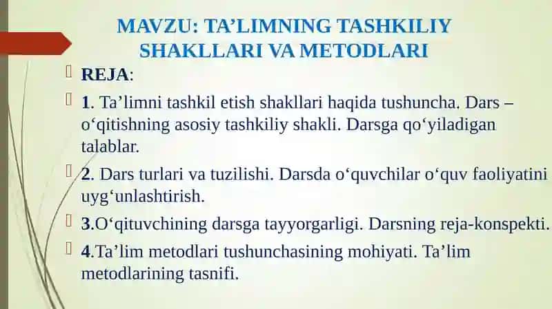 Ta'limning Tashkiliy Shakllari va Metodlari