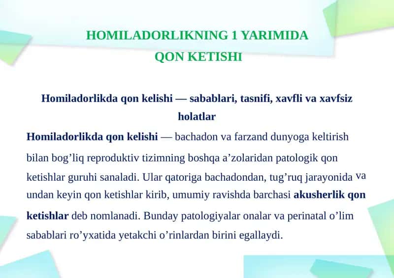 Homiladorlikda Qon Kelishi 1