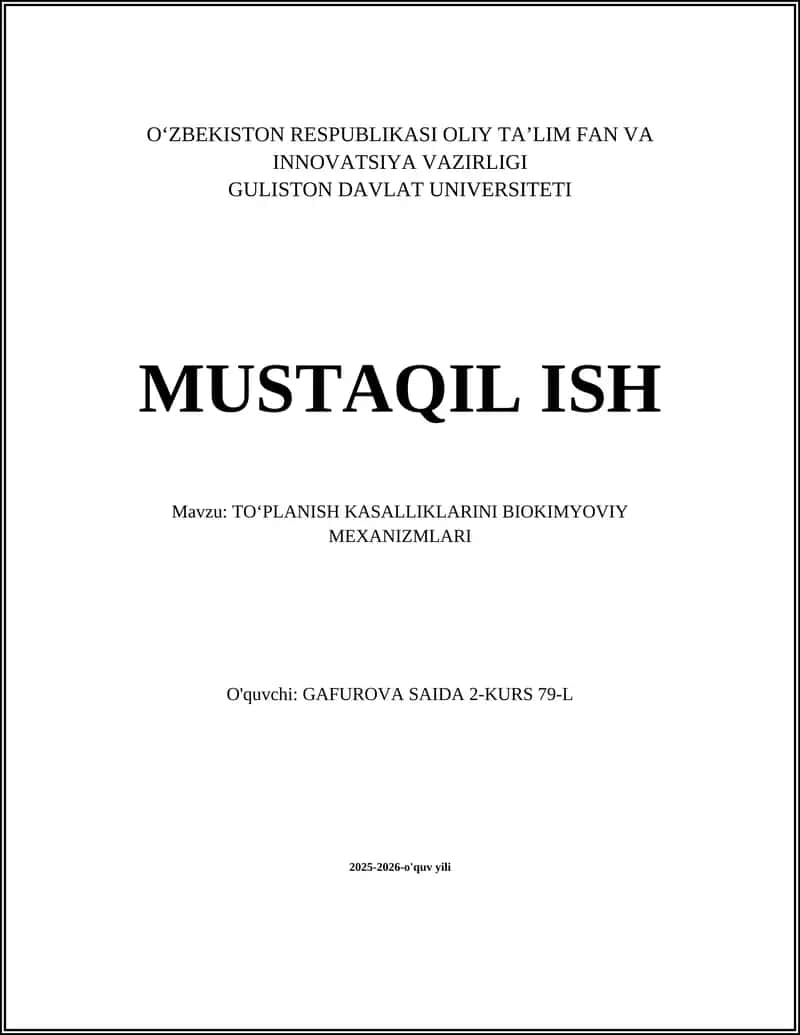 TOʻPLANISH KASALLIKLARINI BIOKIMYOVIY MEXANIZMLARI 1