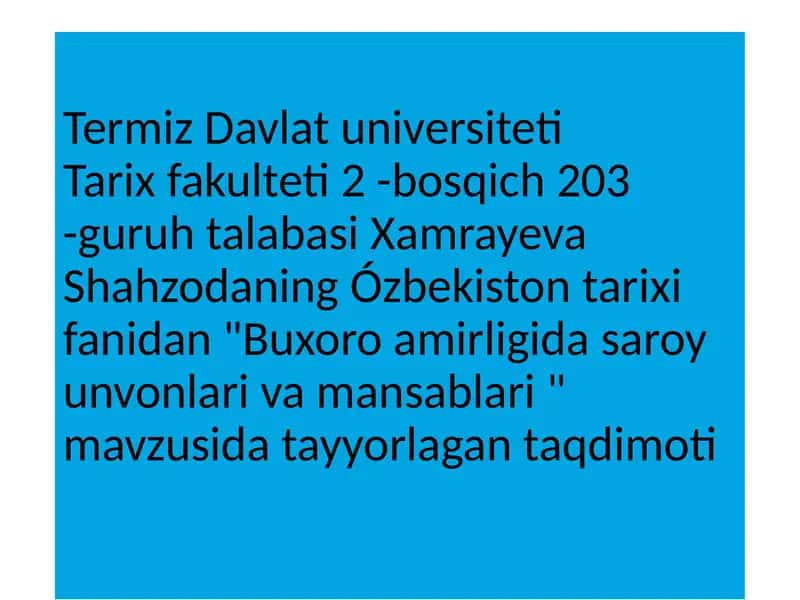 Buxoro amirligida saroyun vonlari va mansablari 1