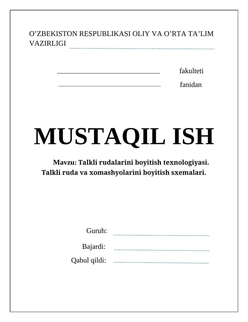 Talkli rudalarini boyitish texnologiyasi,boyitish sxemalari,fotometrik saralash va flotatsiyda boyitish 1