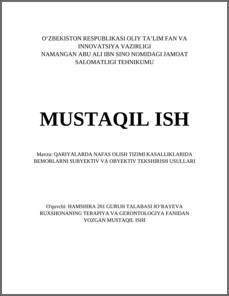 QARIYALARDA NAFAS OLISH TIZIMI KASALLIKLARIDA BEMORLARNI SUBYEKTIV VA OBYEKTIV TEKSHIRISH USULLARI 1