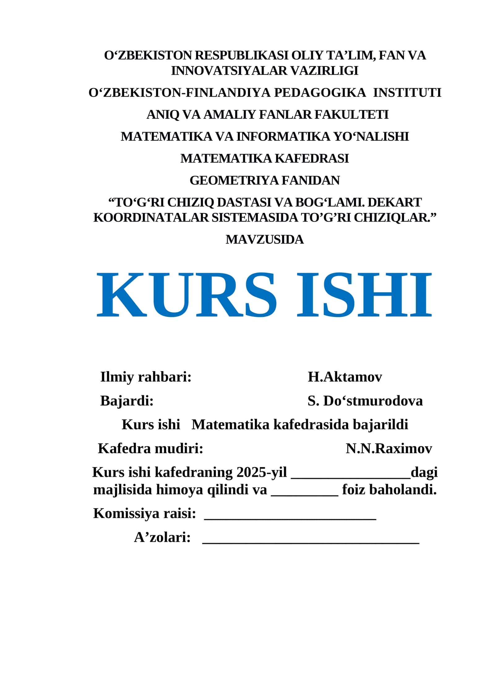 TOʻGʻRI CHIZIQ DASTASI VA BOGʻLAMI. DEKART KOORDINATALAR SISTEMASIDA TO’G’RI CHIZIQLAR 1