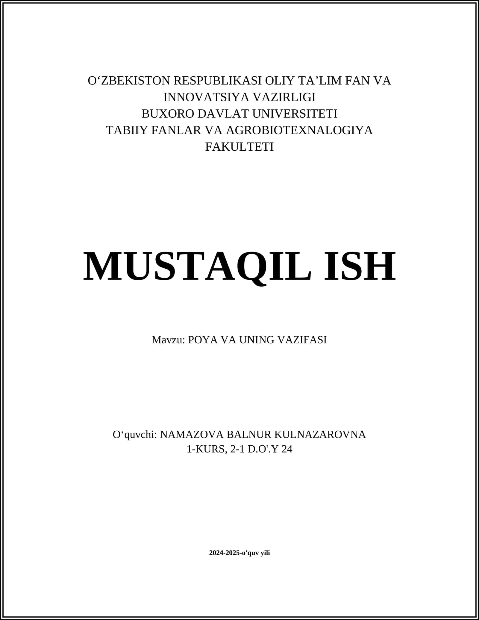 O'simlikning Asosiy Vazifalari 1