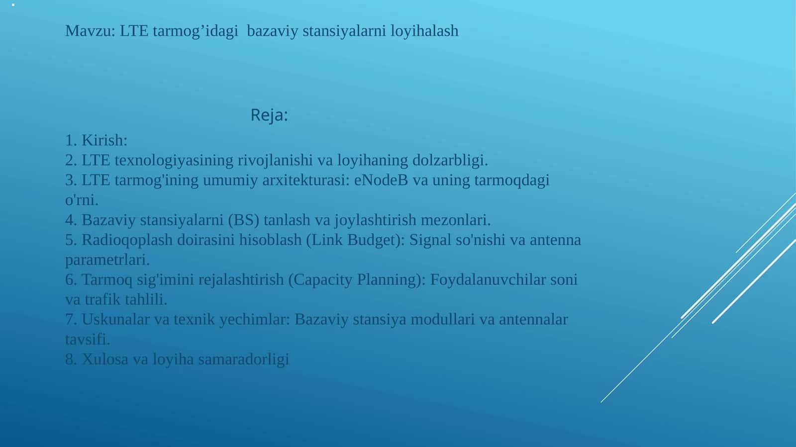 LTE tarmog'idagi bazaviy stansiyalarni loyihalash 1