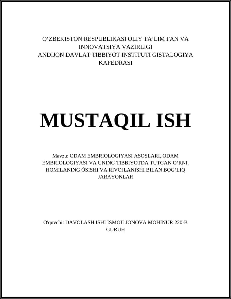 ODAM EMBRIOLOGIYASI ASOSLARI 1