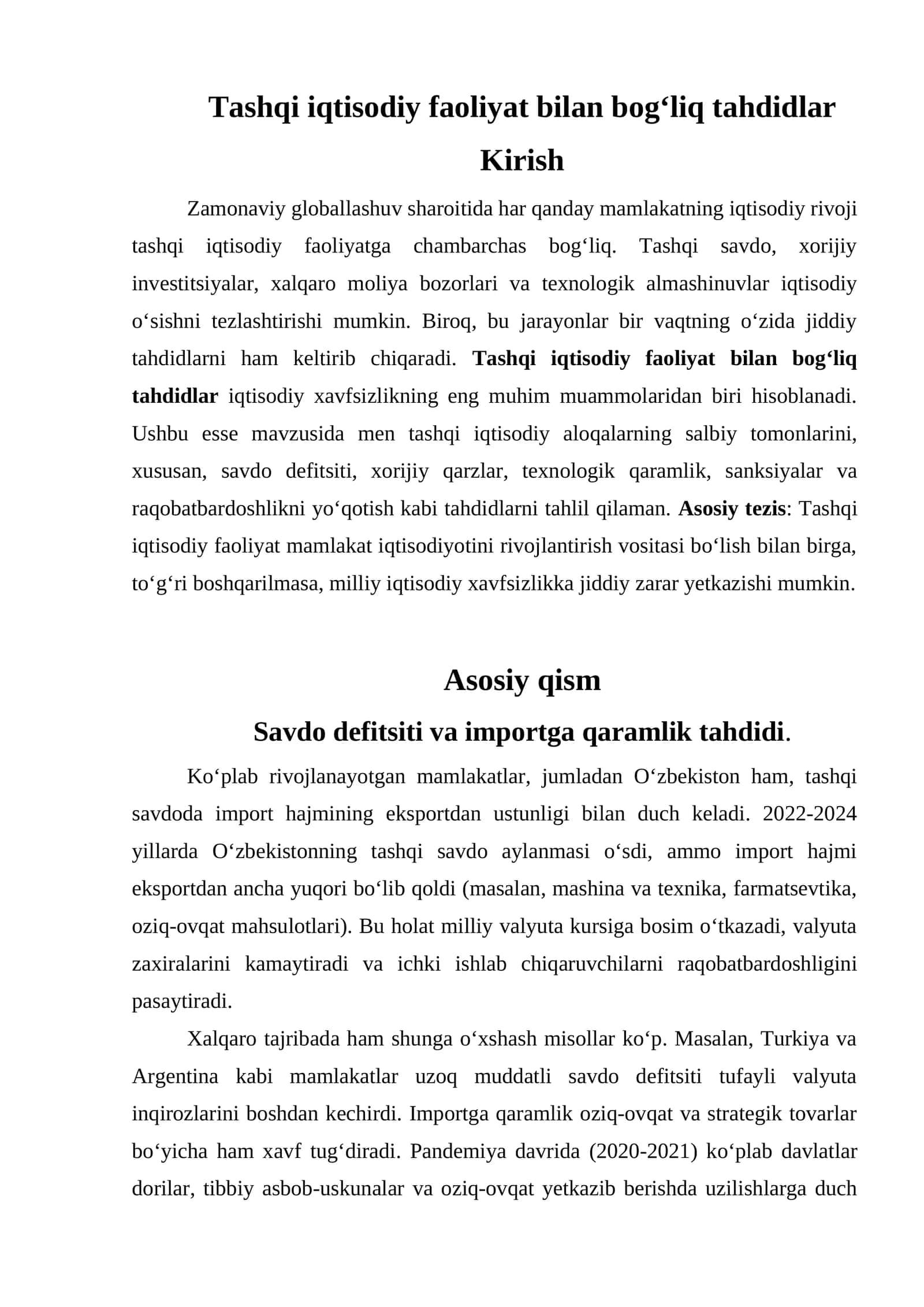 Tashqi iqtisodiy faoliyat bilan bog‘liq tahdidlar 1