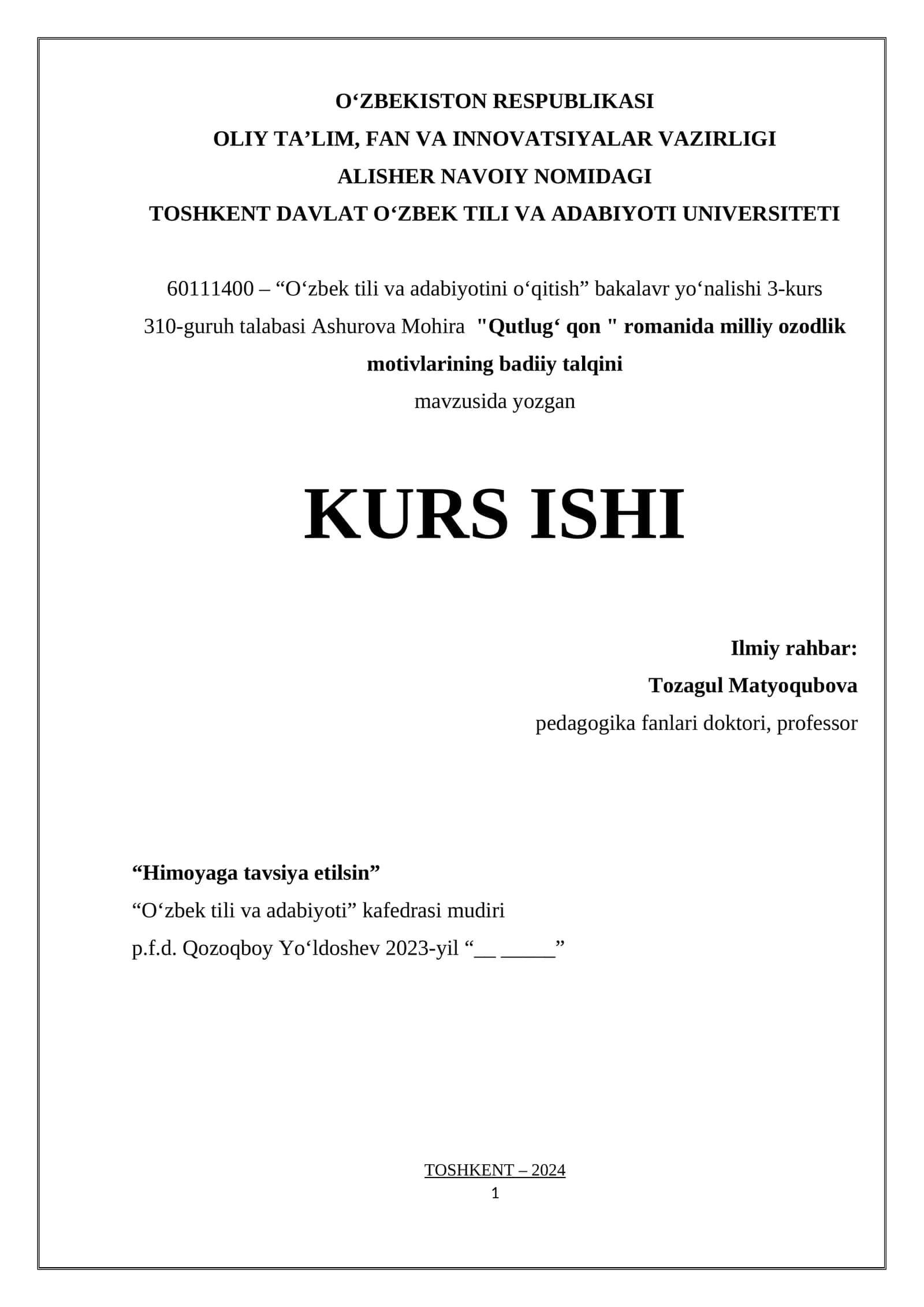 Qutlug' qon romanida milliy ozodlik motivlarining badiiy talqini 1