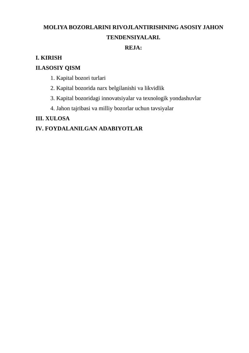 MOLIYA BOZORLARINI RIVOJLANTIRISHNING ASOSIY JAHON TENDENSIYALARI 1