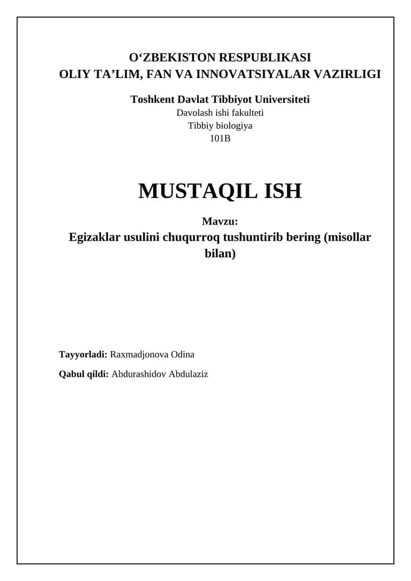 Egizaklar usulini chuqurroq tushuntirib bering (misollar bilan) 1