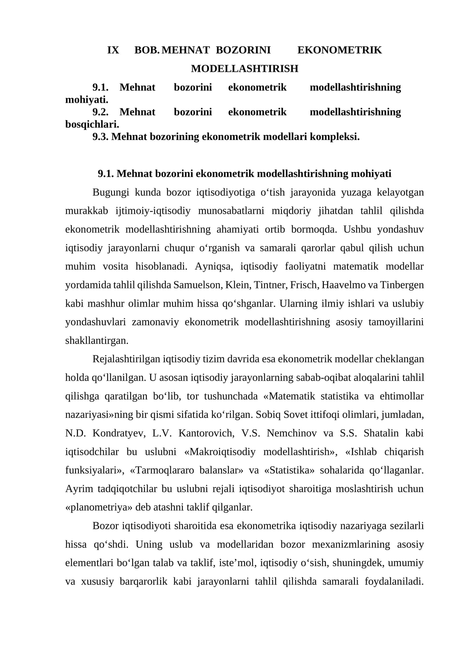 Mehnat bozorini ekonometrik modellashtirish 1