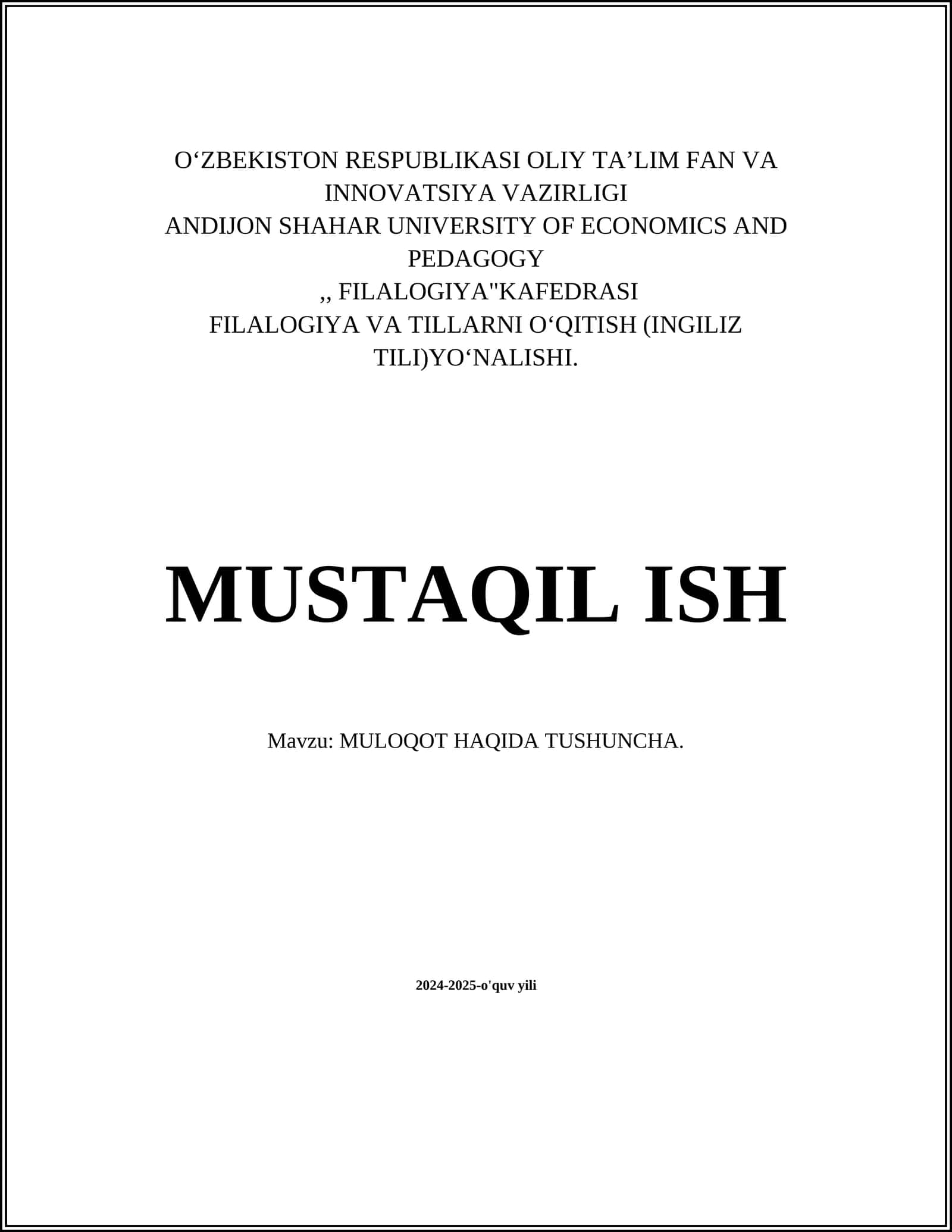 MULOQOT HAQIDA TUSHUNCHA 1